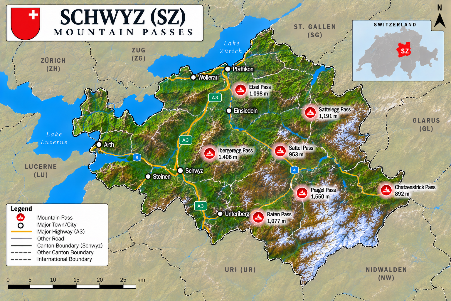 Schwyz & Central Cantons Map